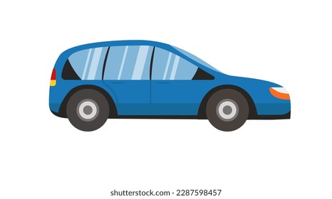 Concept Car. This is a flat, web-ready cartoon illustration of a blue car. It is designed as a concept image, and the blue color adds a pop of vibrancy to the picture. Vector illustration.