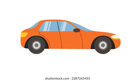 Concept Car. This is a flat, web-style cartoon illustration featuring an orange car on a white background. The concept is centered around the car's design. Vector illustration.