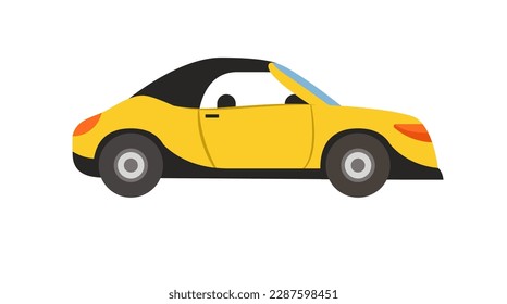 Concept Car. This is a flat, web-style cartoon illustration of a yellow car on a white background. The concept of this illustration is a cute, cheerful car. Vector illustration.