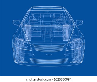 Concept car. Vector rendering of 3d. Wire-frame style. The layers of visible and invisible lines are separated