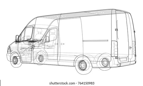 Concept car. Vector rendering of 3d. Wire-frame style. The layers of visible and invisible lines are separated