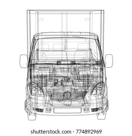 Concept car. Vector rendering of 3d. Wire-frame style. The layers of visible and invisible lines are separated