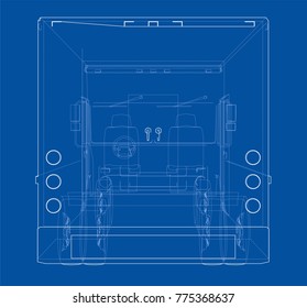 Concept car. Vector rendering of 3d. Wire-frame style. The layers of visible and invisible lines are separated