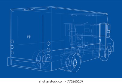Concept car. Vector rendering of 3d. Wire-frame style. The layers of visible and invisible lines are separated