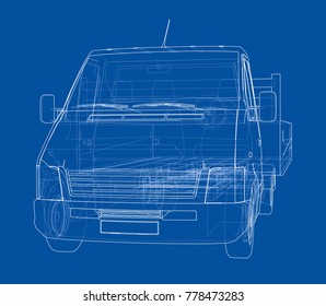 Concept car. Vector rendering of 3d. Wire-frame style. The layers of visible and invisible lines are separated