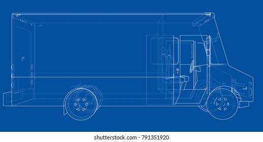 Concept car. Vector rendering of 3d. Wire-frame style. The layers of visible and invisible lines are separated