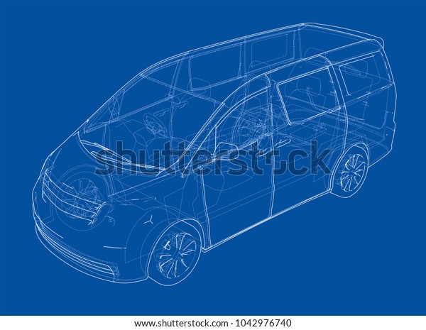 Concept car.\
Vector rendering of 3d. Wire-frame style. The layers of visible and\
invisible lines are\
separated