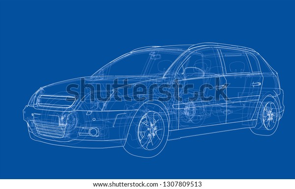 Concept car.
Vector rendering of 3d. Wire-frame style. The layers of visible and
invisible lines are
separated