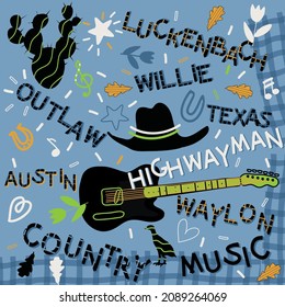 concept card with country music, vector design for paper, fabric and other surface