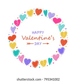 Concept of card with cute hand drawn hearts for Valentine's Day. Vector. 