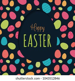 Concept of a card with easter eggs and wishes. Vector.