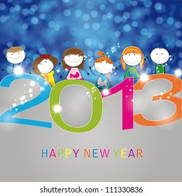 Concept card on New Year 2013 with happy kids