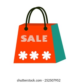 Concept card for sales. Shopping bag with Sale word