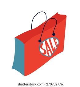 Concept card for sales. Shopping bag with Sale word. Vector illustration
