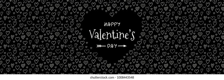Concept of card with sketchy hearts for Valentine's Day. Vector.