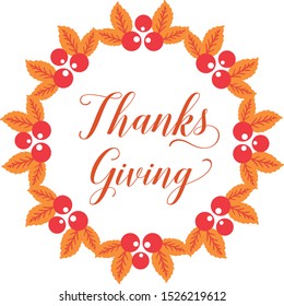 Concept of card thanksgiving, with elegant autumn leaves frame. Vector