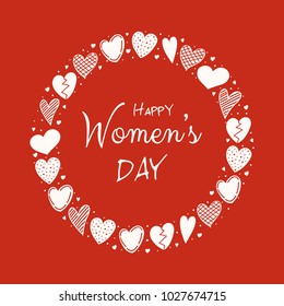 Concept of a card for Women's Day with hand drawn hearts. Vector.
