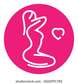 The concept of care of the body, love, relationships, beauty. Beautiful sitting woman silhouette, contour symbol. Flat linear icon, logo, pictogram. Line illustration. Vector isolated outline drawing.