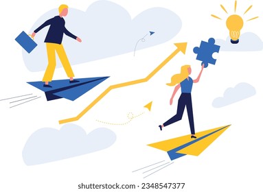 The concept of career development, business, teamwork, teamwork, common goal. People connect puzzle elements. Template for landing page, user interface, website, homepage, banner, infographic.