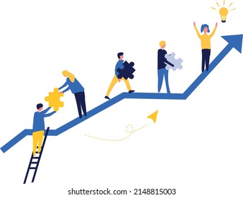 The concept of career development, teamwork, common goal. Flat cartoon illustration isolated on white background. Template for landing page, user interface, website, homepage, banner, infographic.