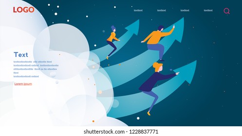 Concept career growth, career, start up, for web page, banner, presentation, social media, take-off on the career ladder. Vector illustration, Managers, Leadership, Successful, Achievement.