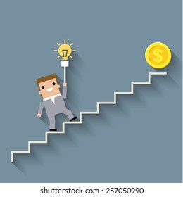 The concept of career ladder, wealth through the mind. Vector illustration
