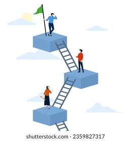 concept of career level, job position or company hierarchy, challenge to improve or career development, steps to achieve goals, ladder of success, people climbing the employee ladder to the next level