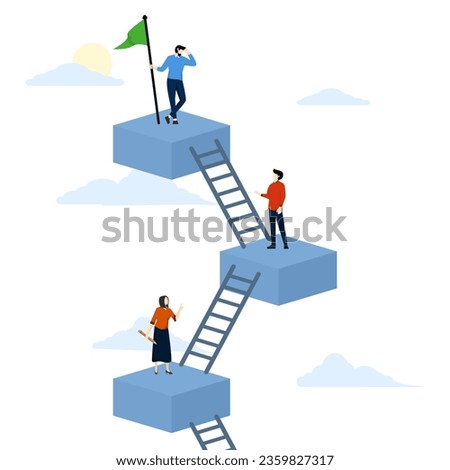 concept of career level, job position or company hierarchy, challenge to improve or career development, steps to achieve goals, ladder of success, people climbing the employee ladder to the next level