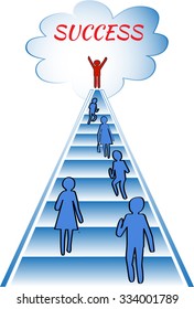 Concept of career path with people rising to success. Male and female employees. Concept of leader leading a company