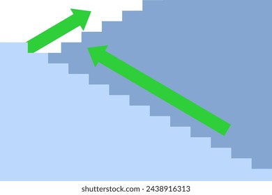 Concept of career success, achieving business goals and challenges or climbing the stairs to the top of the goal, business growth, stairs with arrow pointing upwards. flat design vector illustration.