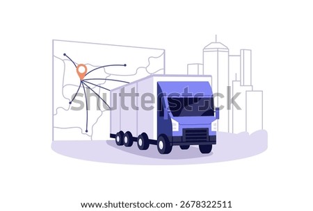 Concept of cargo delivery, international freight transportation. Logistics service. Lorry of supply. Shipping by truck for import and export. Flat isolated vector illustration on white background