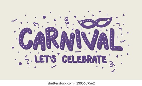 Concept of Carnival parade banner with mask and confetti. Vector