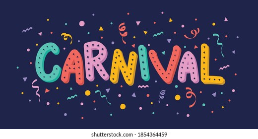 Concept of Carnival parade banner with serpentines and confetti. Vector