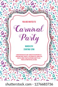 Concept of Carnival Party invitation card with colorful background. Vector