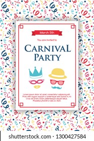 Concept of Carnival Party invitation card with colorful background. Vector