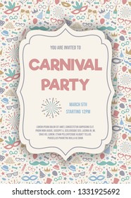 Concept of Carnival Party invitation card with colorful background. Vector