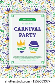 Concept of Carnival Party invitation card with colorful background. Vector