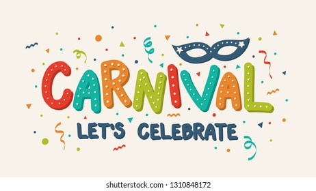 Concept of Carnival typography with hand drawn decorations. Vector