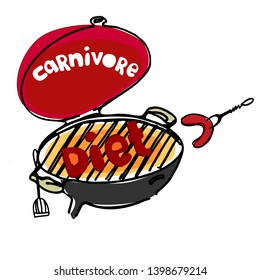 Concept of carnivore, all-meat diet. Hand drawn BBQ stove with hand-lettered word Diet looking like grilling meat