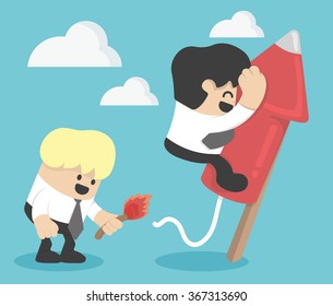 Concept cartoon business firework rocket