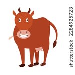 Concept Cartoon cow staring This is a flat vector illustration of a brown cow on a farm. The concept of the scene is a cow staring at the viewer, letting out a loud moo. Vector illustration.