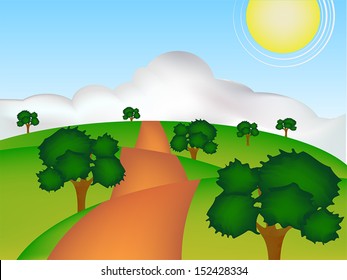 concept cartoon of green earth in sunshine day