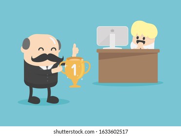 Concept cartoon illustration chief businessman who awards the most diligent and industrious person in the company ,Perseverance