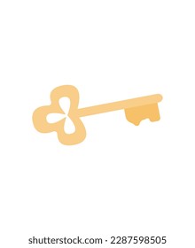 Concept Cartoon medieval fairy tale golden key. This is a flat vector illustration of a golden key on a white background. Vector illustration.