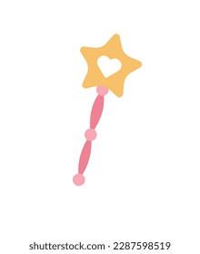 Concept Cartoon medieval magic wand. This flat vector illustration is a concept design for a magic wand in a fairy tale. Vector illustration.