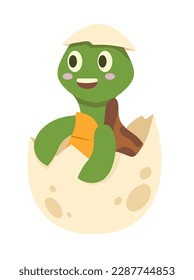 Concept Cartoon turtle. This is an adorable illustration of a cute turtle that has just hatched from its egg, depicted in a flat cartoon style. Vector illustration.