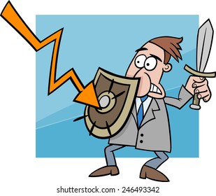 Concept Cartoon Vector Illustration of Businessman fighting with Economic Crisis or Recession