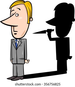 Concept Cartoon Vector Illustration of Businessman and his Evil Shadow with Knife