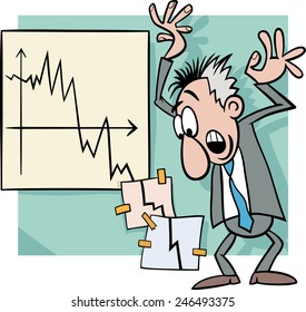 Concept Cartoon Vector Illustration of Economic Crisis and Panic Businessman