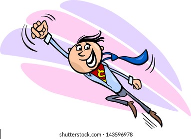 Concept Cartoon Vector Illustration of Happy Man or Businessman as Flying Superhero
